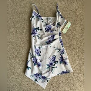 White Dress with Purple Floral Pattern